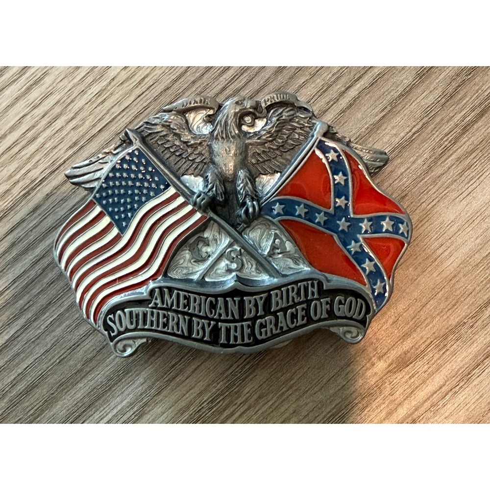 Vintage 1987 Siskiyou Belt Buckle American By Birth Southern By Grace Of God